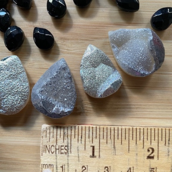 Gem Stones-Druzy and Black Beads - Picture 2 of 3